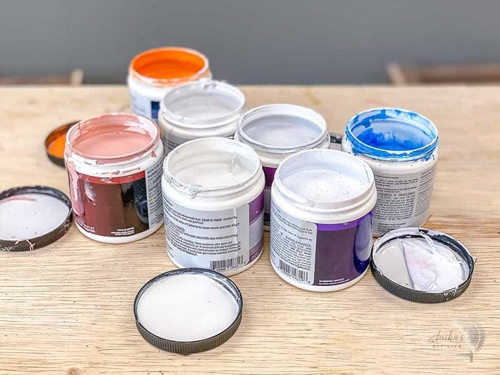 set of paint sample posts on a workbench