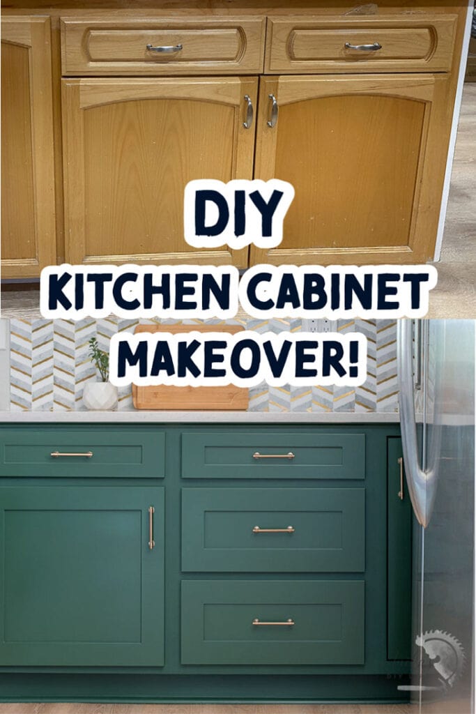 collage of before and after of a kitchen cabinet with text overlay
