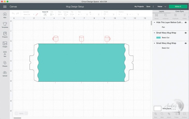 Parts of the Cricut Mug Design in design space