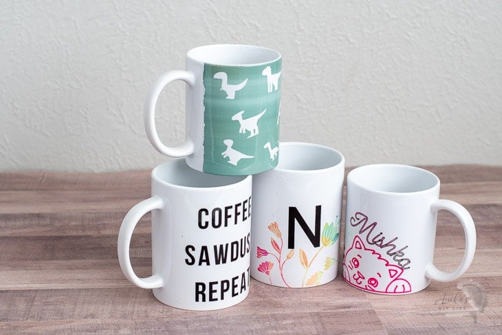 Multiple Cricut Mugs on the table