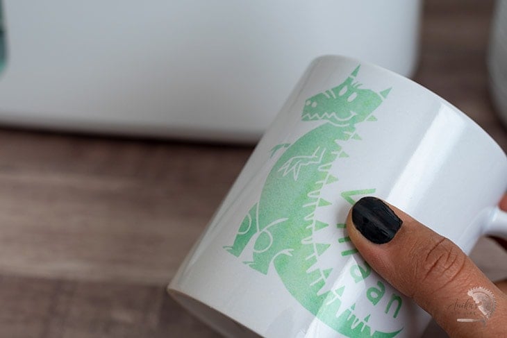 close up of mug made using the Cricut MugPress