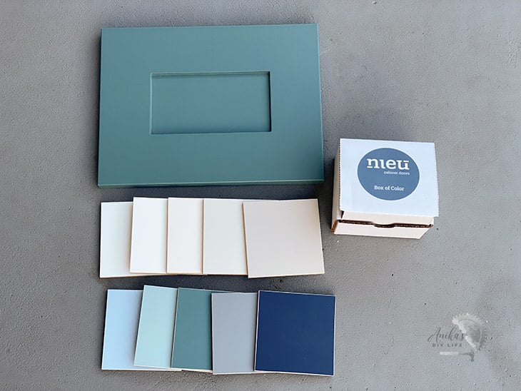 samples of Nieu Cabinet Doors on the floor