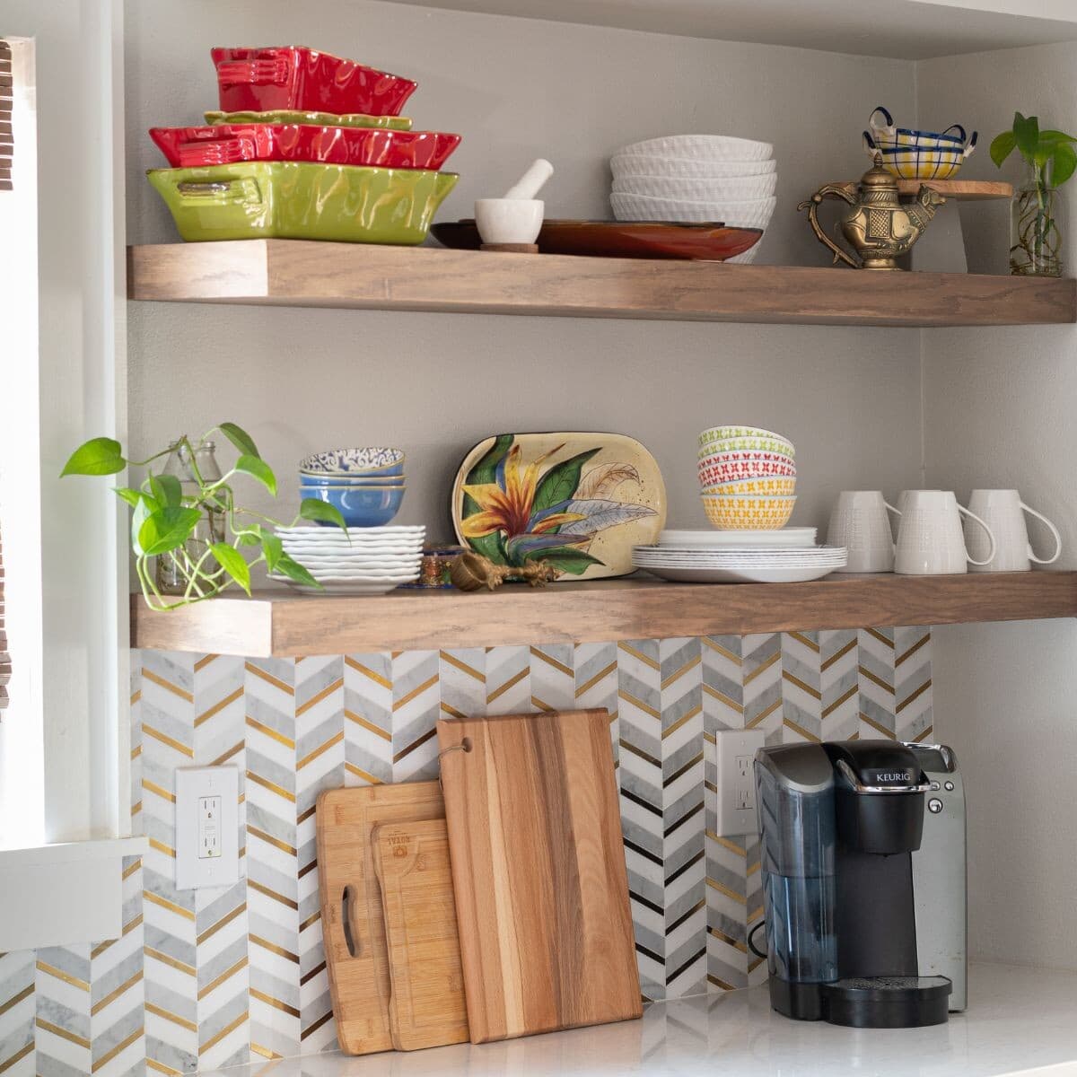 Learn how to build DIY floating shelves for your kitchen using plywood with this step-by-step tutorial and video for shelves of any size and length!