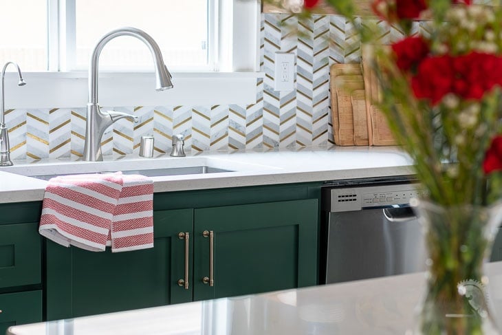 close up of the kitchen sink in the remodeled kitchen