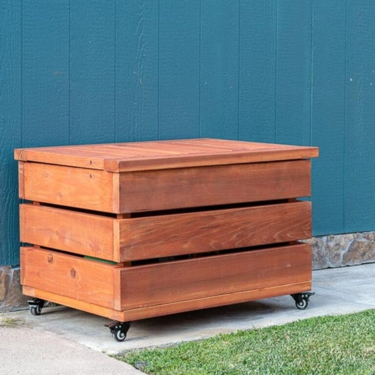 Learn how to build a DIY Outdoor storage box for your patio, porch or deck to store toys, packages and tools.