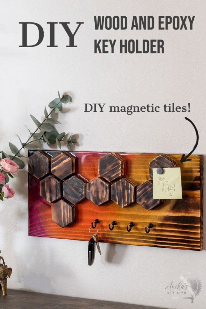 DIY wooden key holder with text overlay