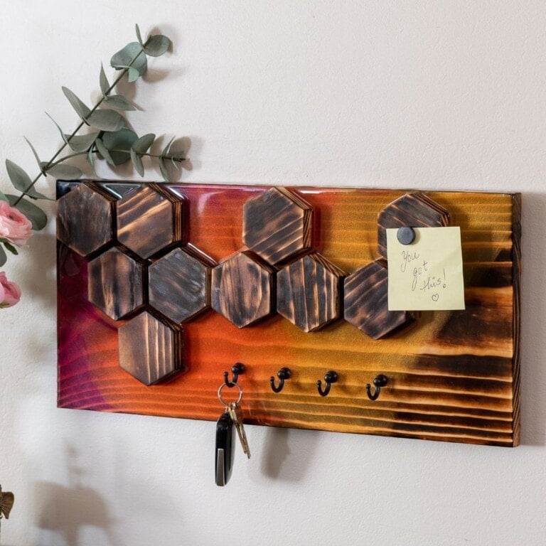 Learn how to make an easy but quirky DIY wall key holder with magnetic tiles using wood and colorful epoxy. It also makes a great mask holder.