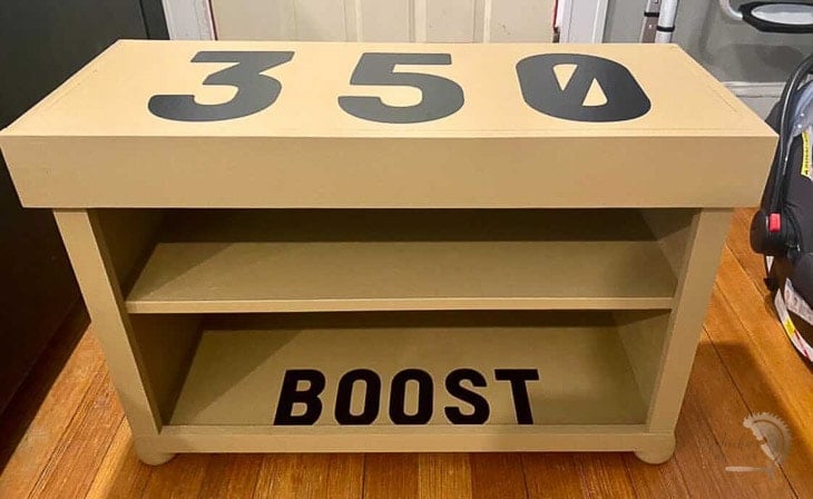 DIY shoe rack with numbers painted on it
