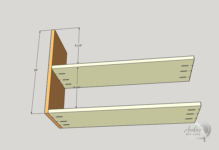 schematic showing attaching shelves to the side