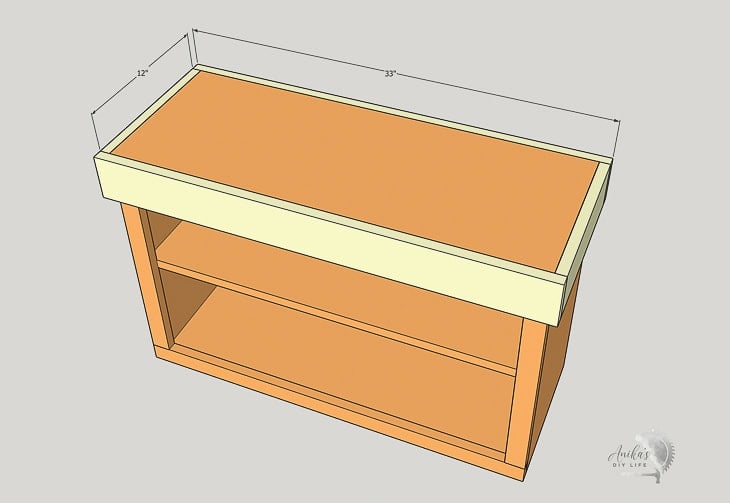 schematic showing attaching trim to the top of the shoe rack