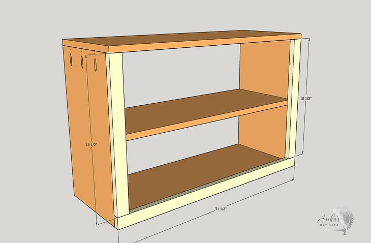 schematic showing attaching trim to the front of the shoe rack