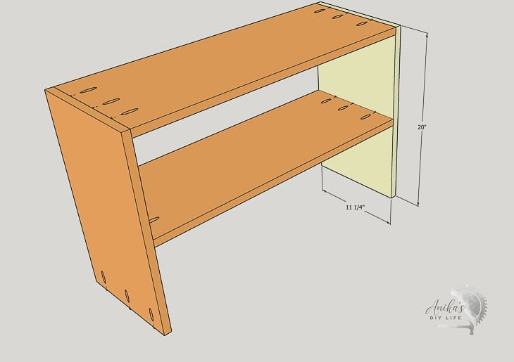 schematic showing attaching other side of the shoe rack