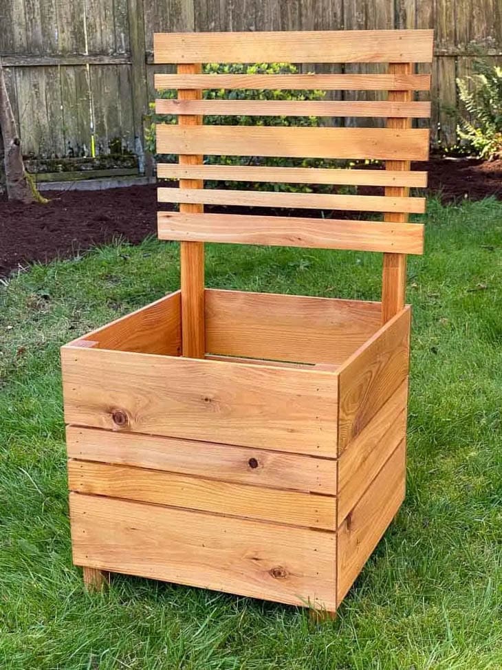 Square wood planter box with wooden trellis