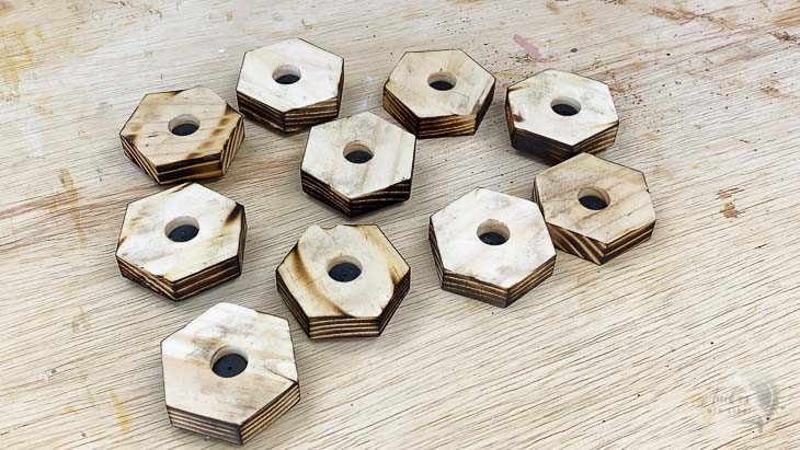 hexagon tiles with magnets attached in the back