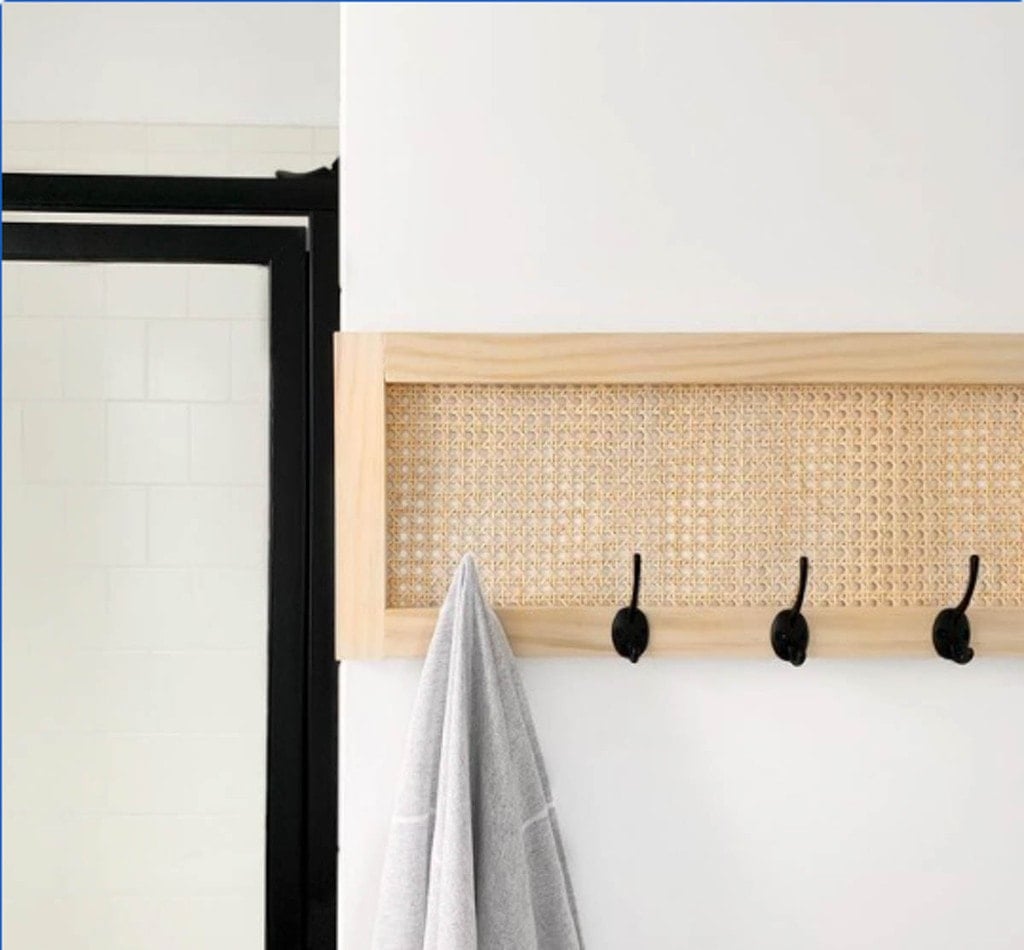 Wall-mounted towel rack made with cane webbing