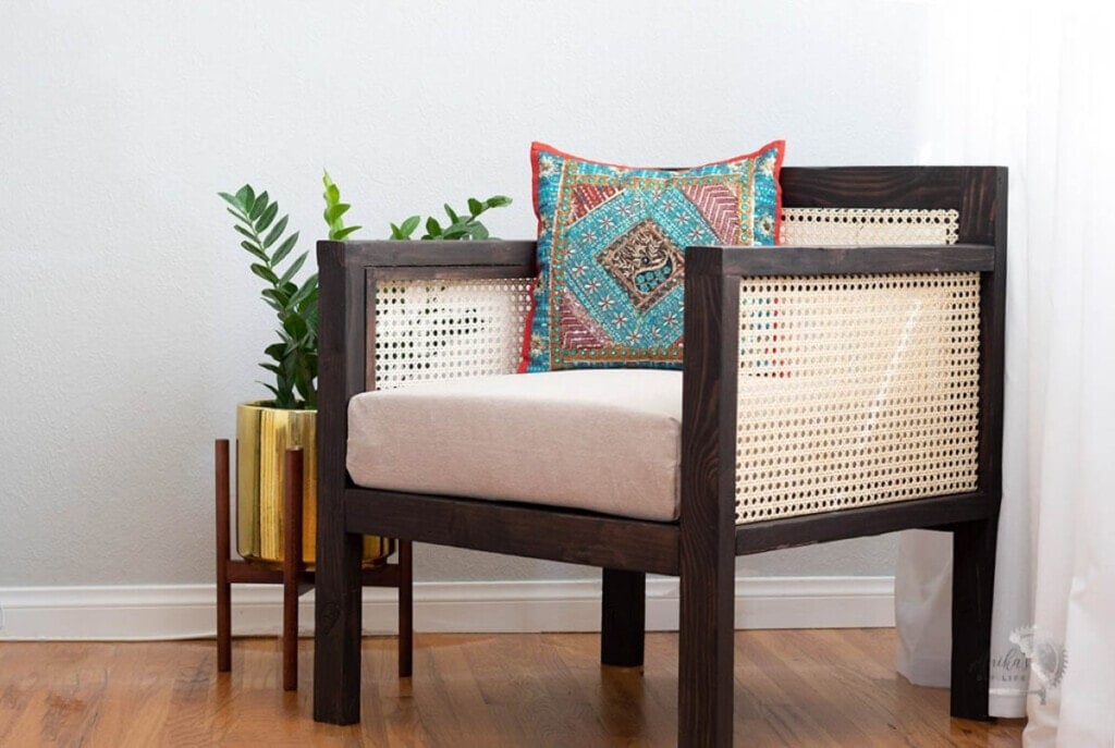 wooden chair made with cane webbing