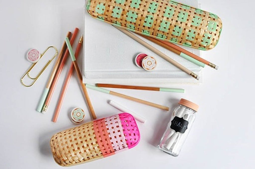 pencil cases made using cane webbing on flat lay