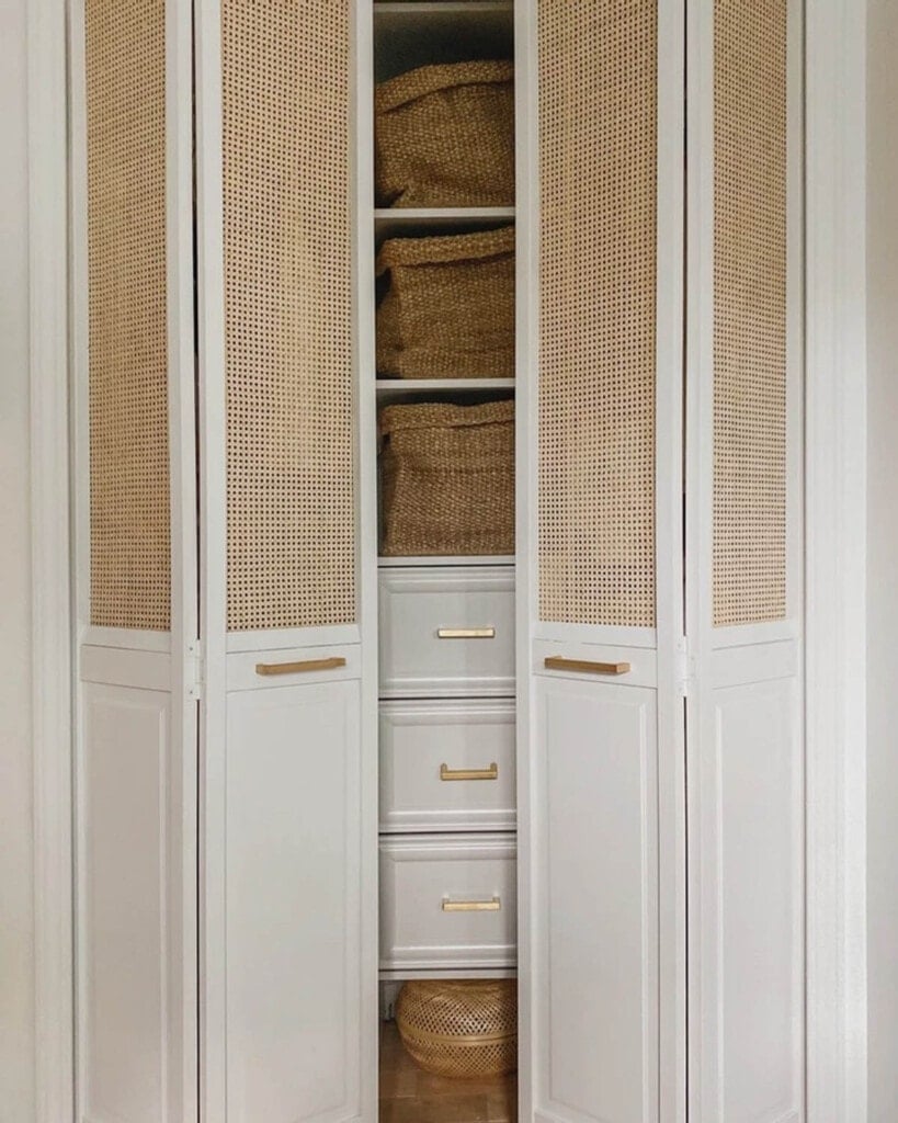 bifold closet doors with cane webbing panels
