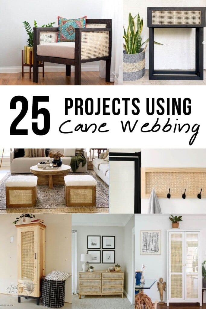 collage of cane webbing projects with text overlay