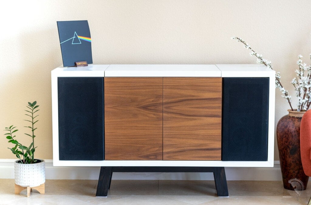 Another view of the DIY record Player Stand with Storage