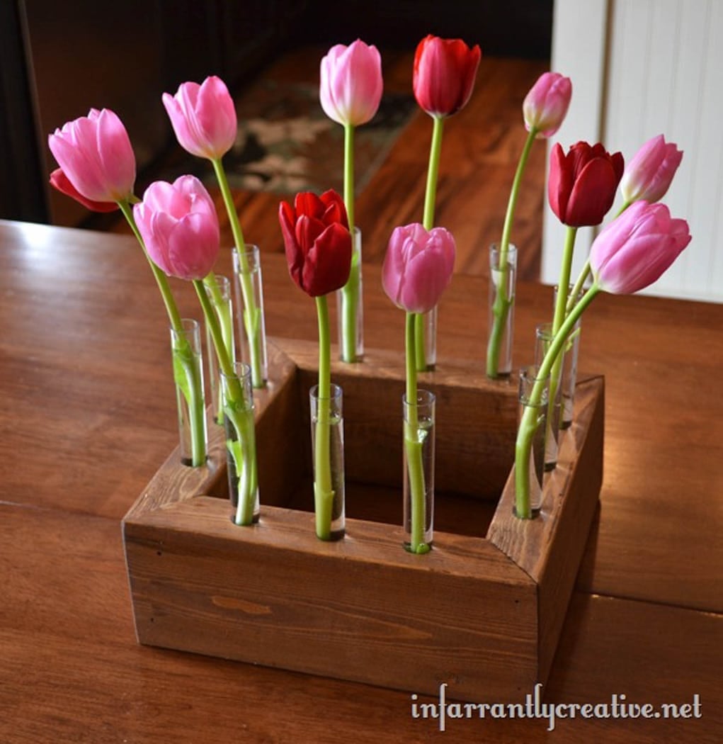 2x4 square with test tubes and tulips