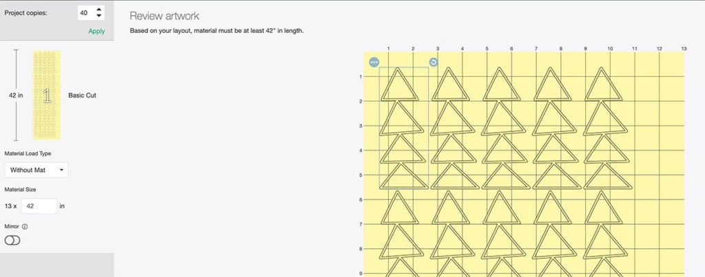 screenshot of the decals in Cricut Design Space ready to be printed