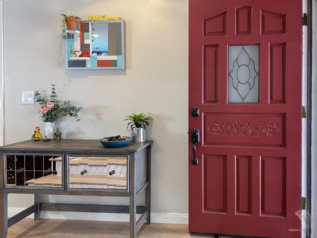 Entryway before a DIY cement feature wall