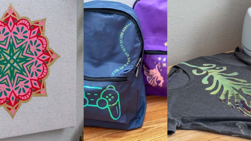 collage of projects using Cricut Iron-on