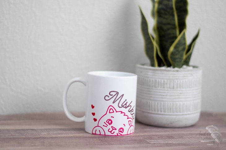 Mug made with infusible ink on a table