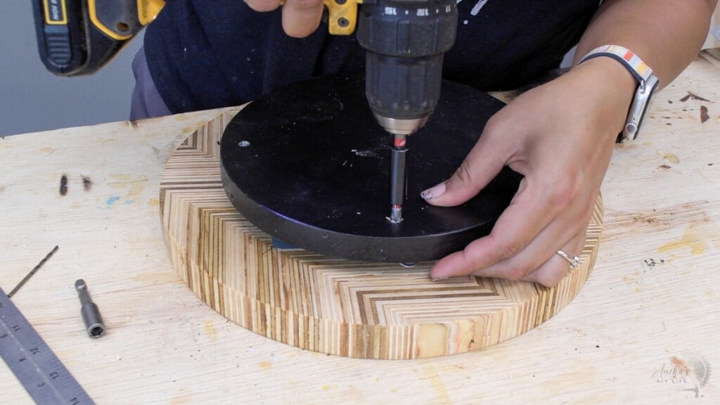 attaching the lazy susan bottom to the hardware