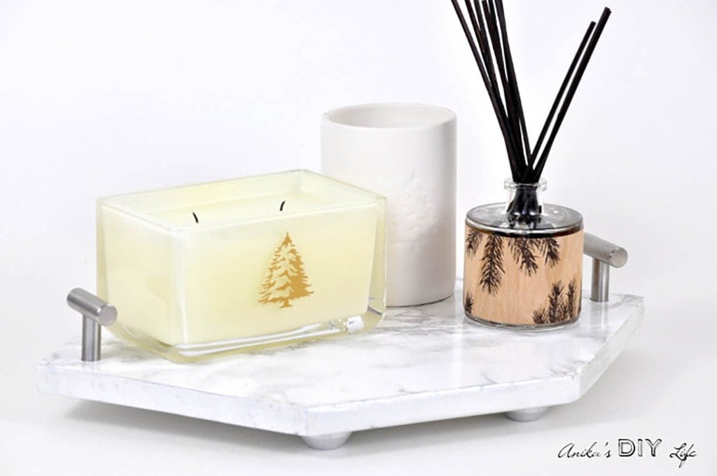 Faux marble tray using marble contact paper
