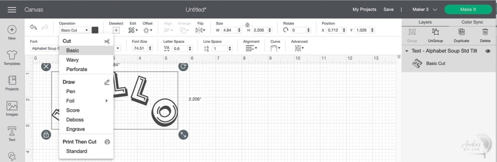 screenshot of the tool bar in Cricut Design Space