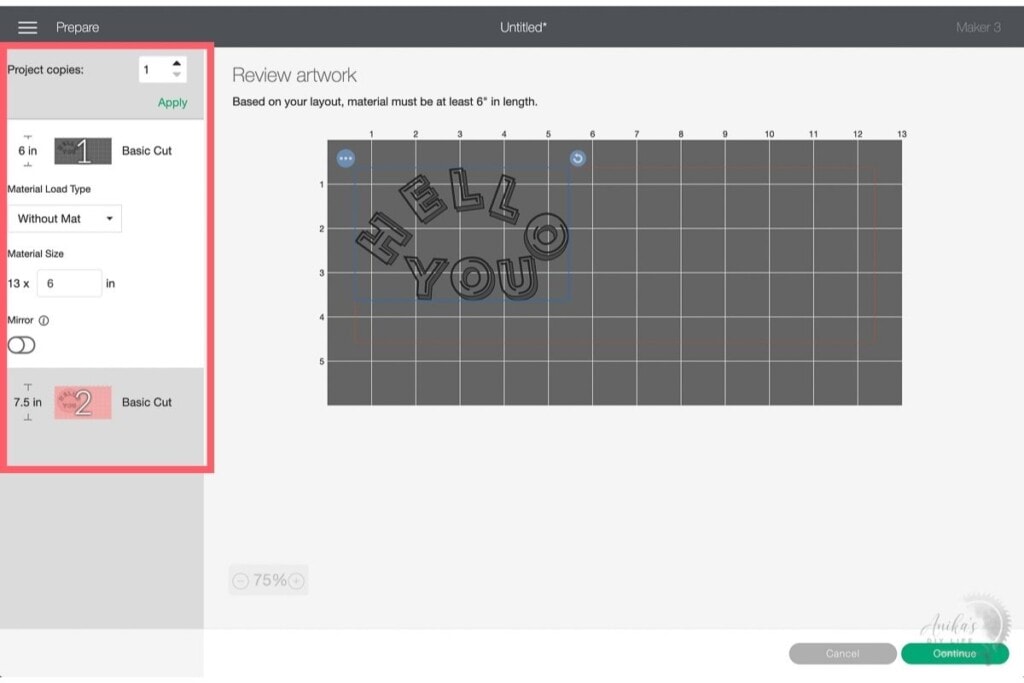 Screenshot of the Make it page in Cricut Design Space