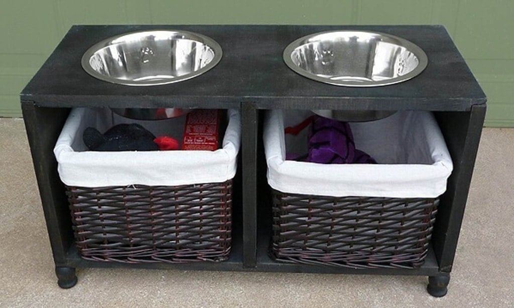 dog bowl stand with storage underneath