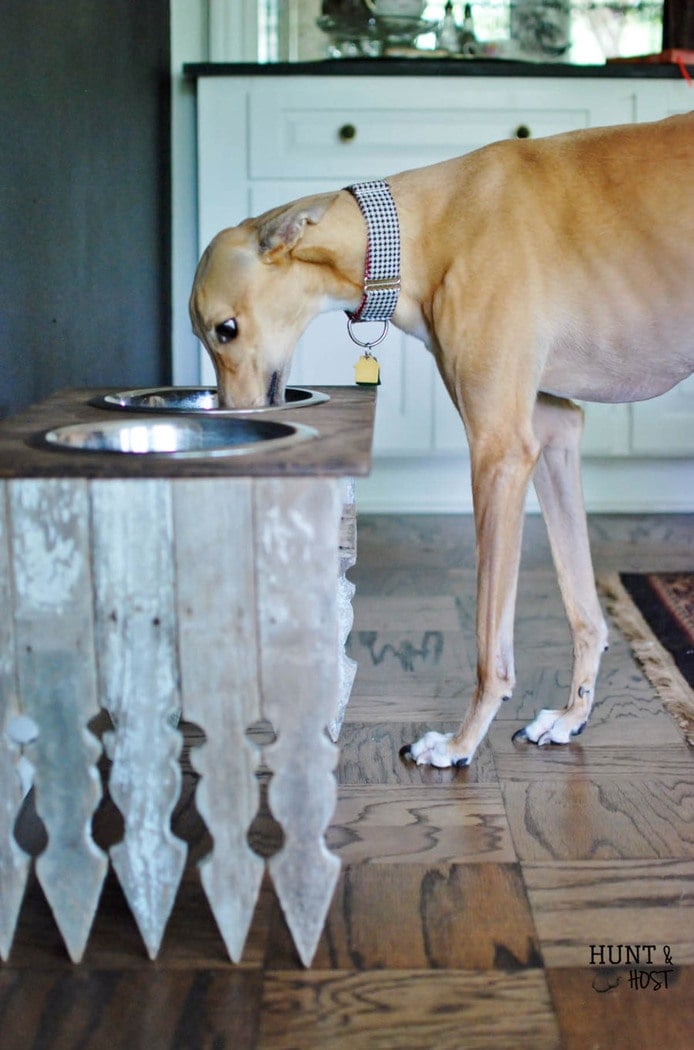 dog bowl stand made with fence pickets