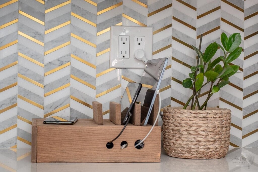 side view of wooden charging station