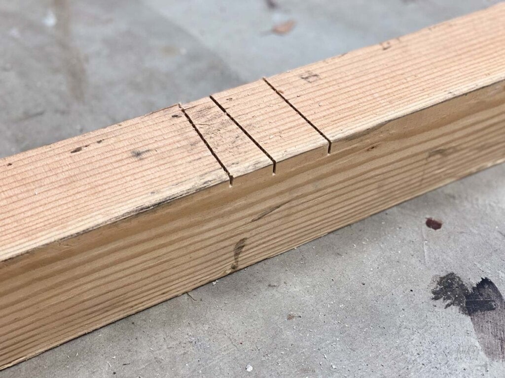 supporting board with cuts in it from using a circular saw