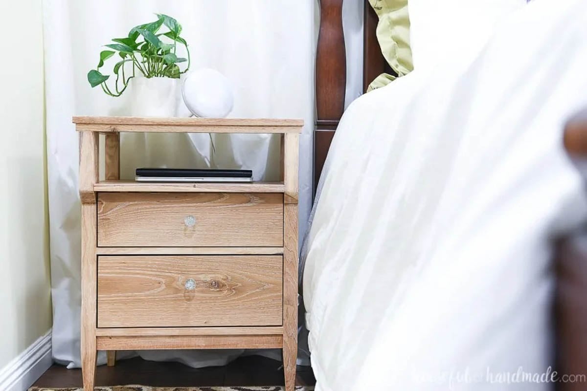 two drawer nightstand with shelf in natural finish