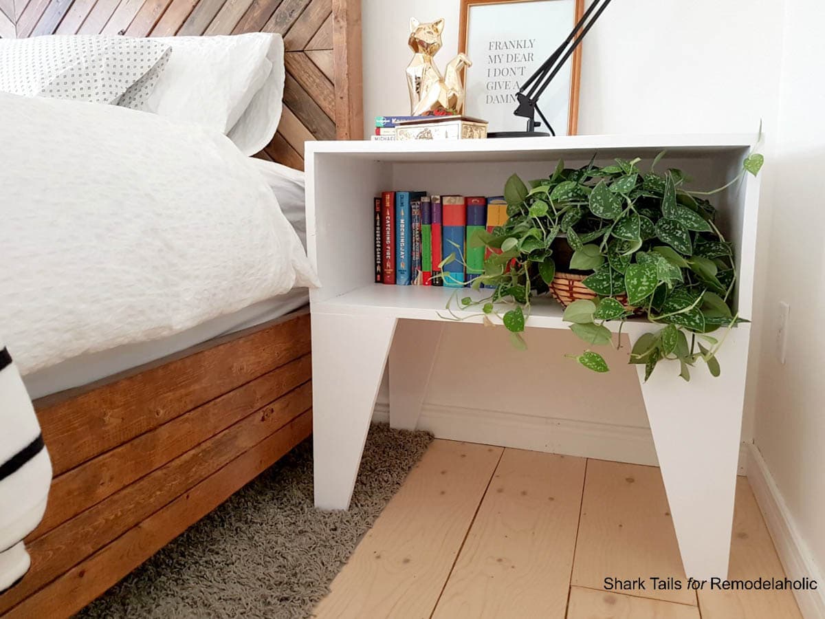 white painted nightstand with open shelf