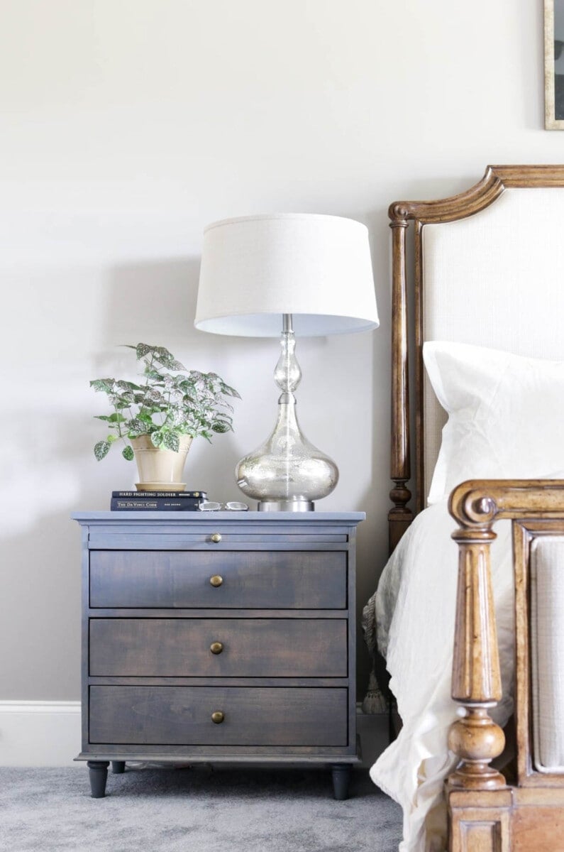 3 drawer nightstand with pull out shelf