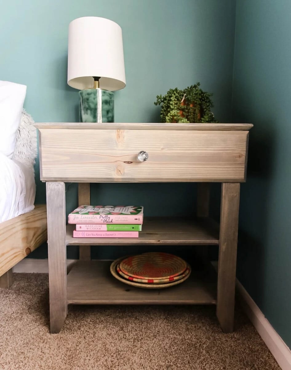 DIY nightstand with drawer and two shelves