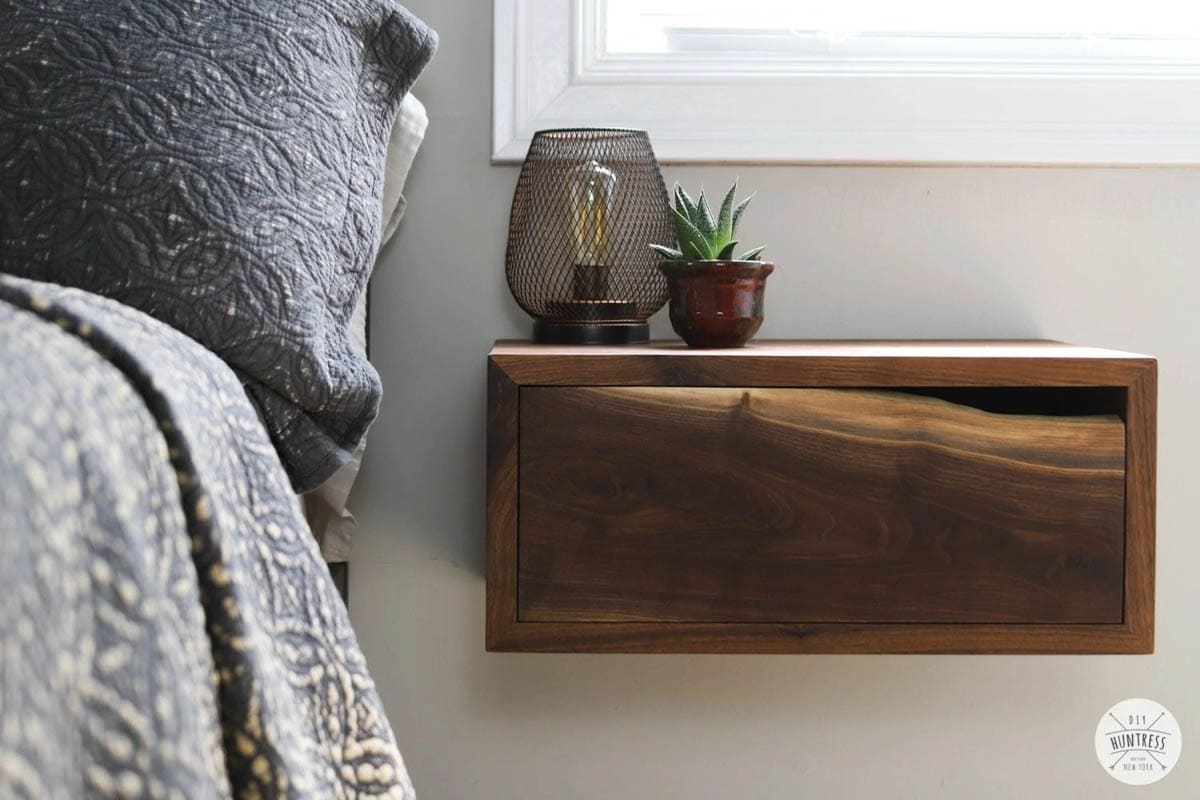 Floating DIY nightstands using a live edge for drawer