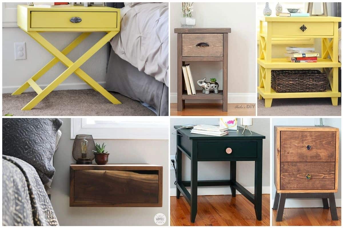Image collage of six DIY nightstand ideas