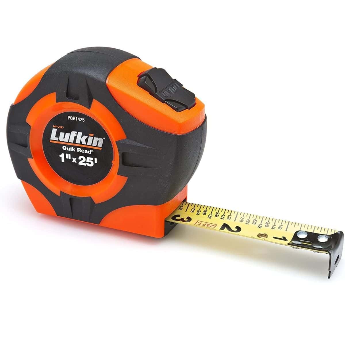 Image of an orange Lufkin quik read tape measure