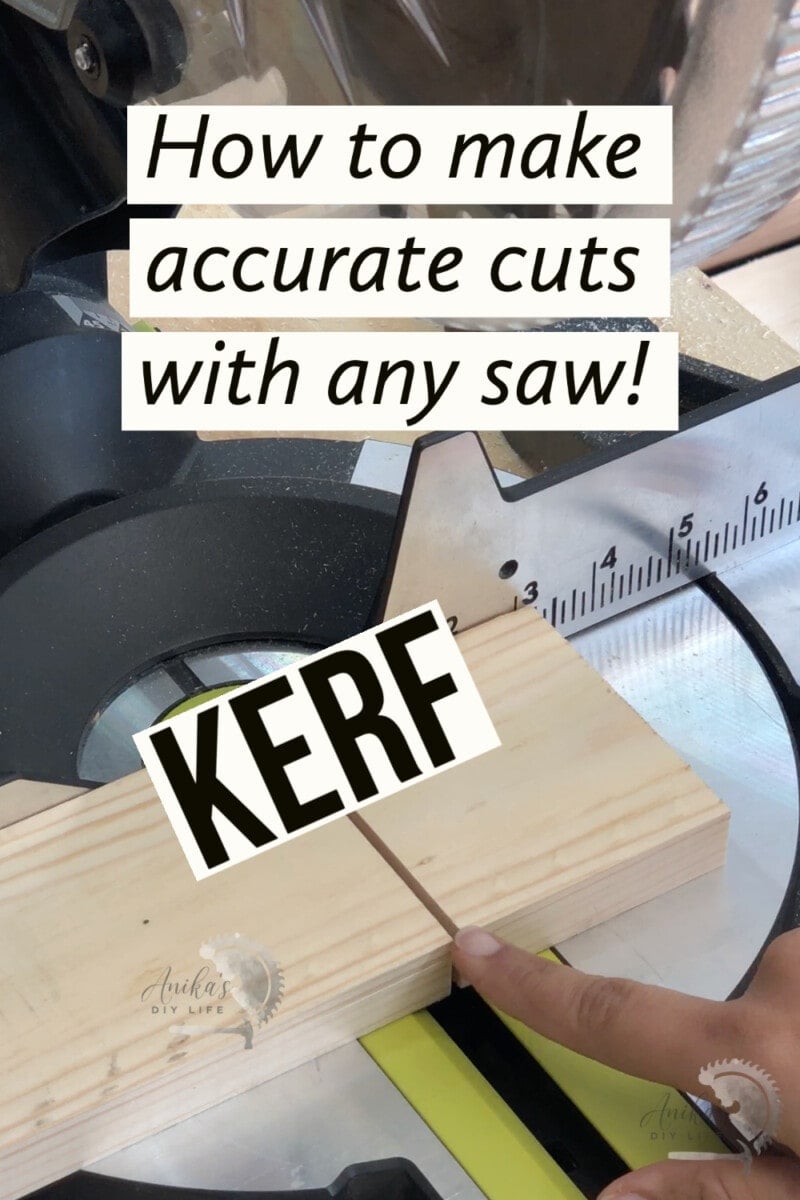 Kerf width on a board with text overlay