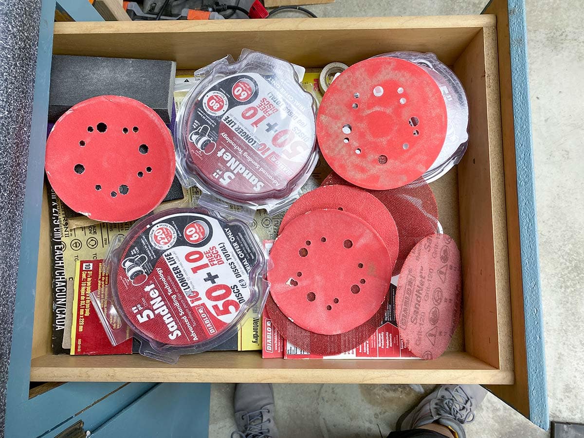 Messy Sandpaper Storage in a drawer