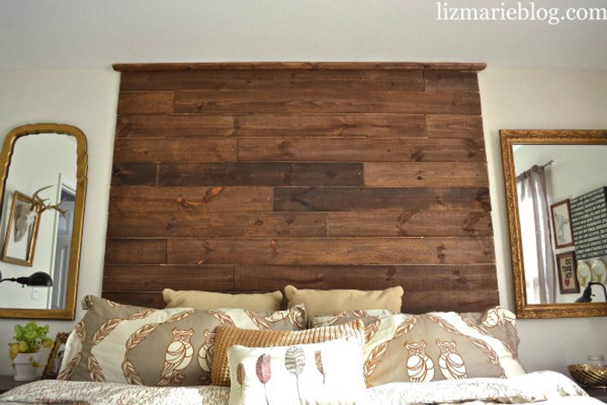 Tall wood headboard made from pallet wood