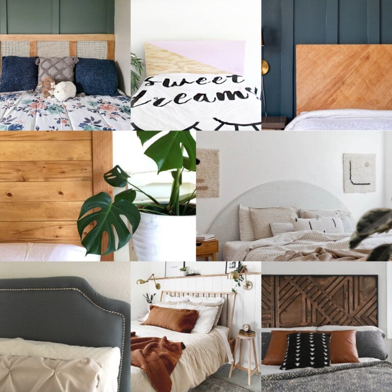 image collage of 8 DIY headboard ideas
