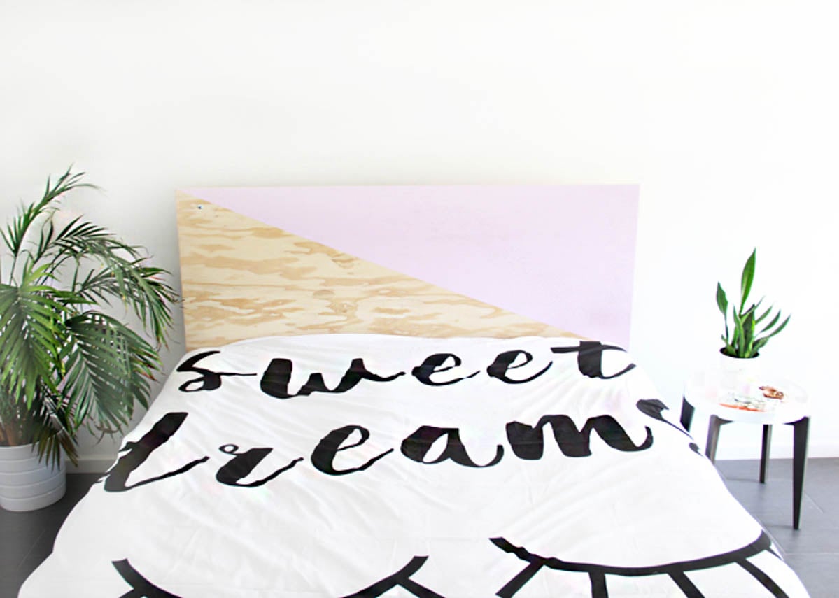 plywood headboard block painted in pink