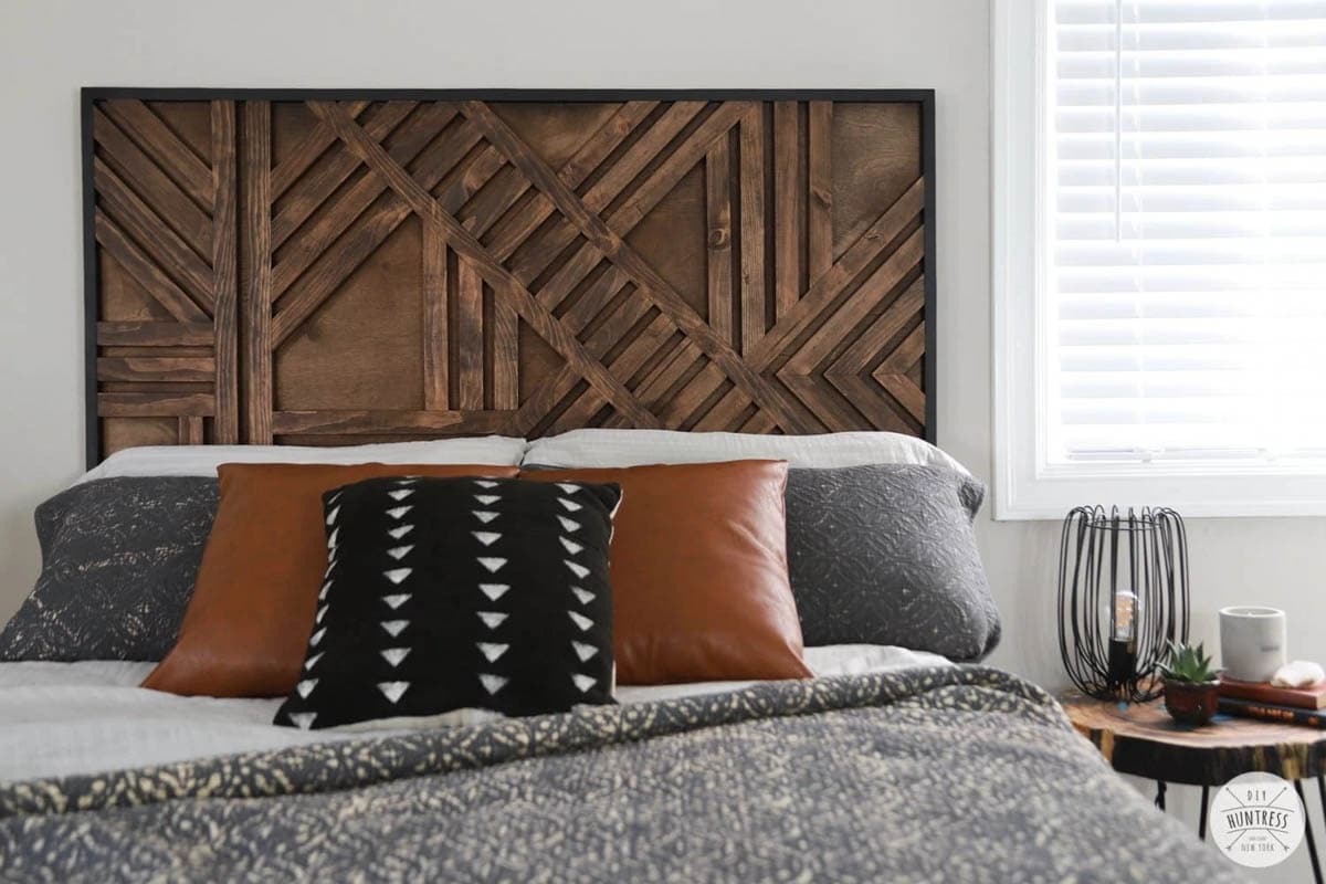 Wood headboard designed with geometric angles